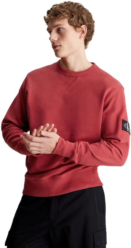 Calvin Klein Jeans Men Sweatshirt Badge Crew Neck no Hood, Red (Garnet), XXS