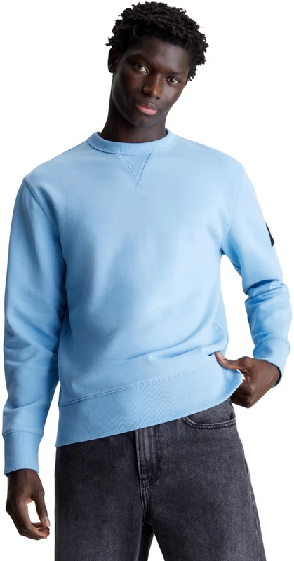 Calvin Klein Jeans Men Sweatshirt Badge Crew Neck no Hood, Blue (Dusk Blue), XXS