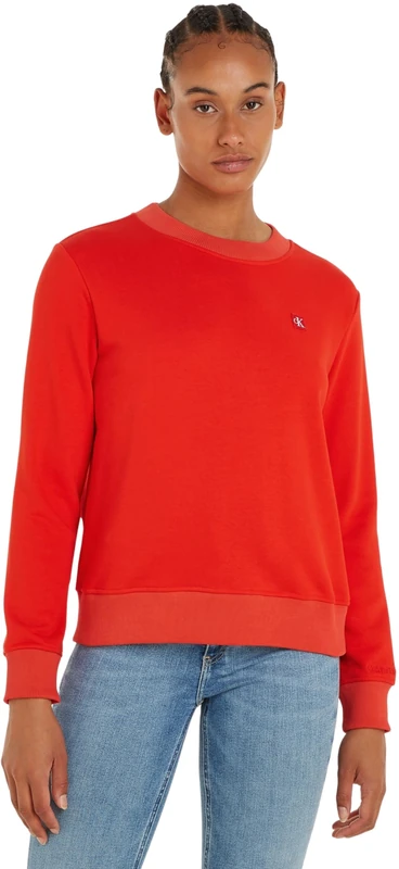 Calvin Klein Jeans Women Sweatshirt Badge Crew Neck no Hood, Red (Fiery Red), XS