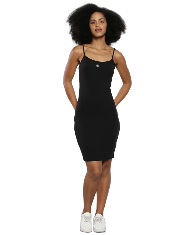 Calvin Klein Jeans Women Belt Rib Dress Leather, Black (Ck Black), L