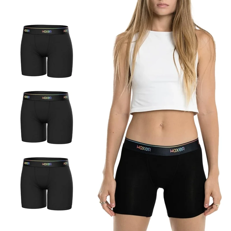 Woxer Womens Boxers - Baller 5" Boy Shorts Underwear - Boxers & Briefs for Women, 3pk Pride Black 3.0, L