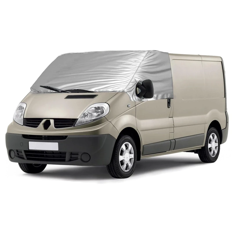 Opaltool Foldable Thermal Windscreen Cover for Vauxhall Vivaro Renault Trafic 2001-2014, Luxury Front Wrap Cover, Silver Wrap Black Out Screen Campervan