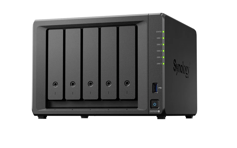 Synology 5-Bay Expandable NAS Kit, DS1525+ AMD RyzenCPU with 8GB Memory, 2.5GbE Standard Users, Domestic Authorized Reseller, Field Lake, Phone Support, DiskStation