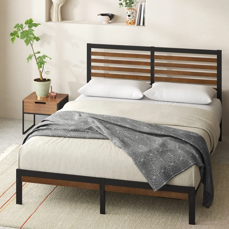 Zinus Kai Bamboo and Metal Platform Bed Frame - Cherry Finish - Image 1