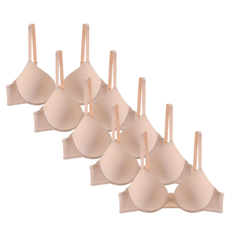 Women Plunge Support Stretch Bra Deep V Neck Leisure Comfy Bra Padded Bra with Adjustable Straps Low Cut Sexy Bra (Complexion-5PC,M)