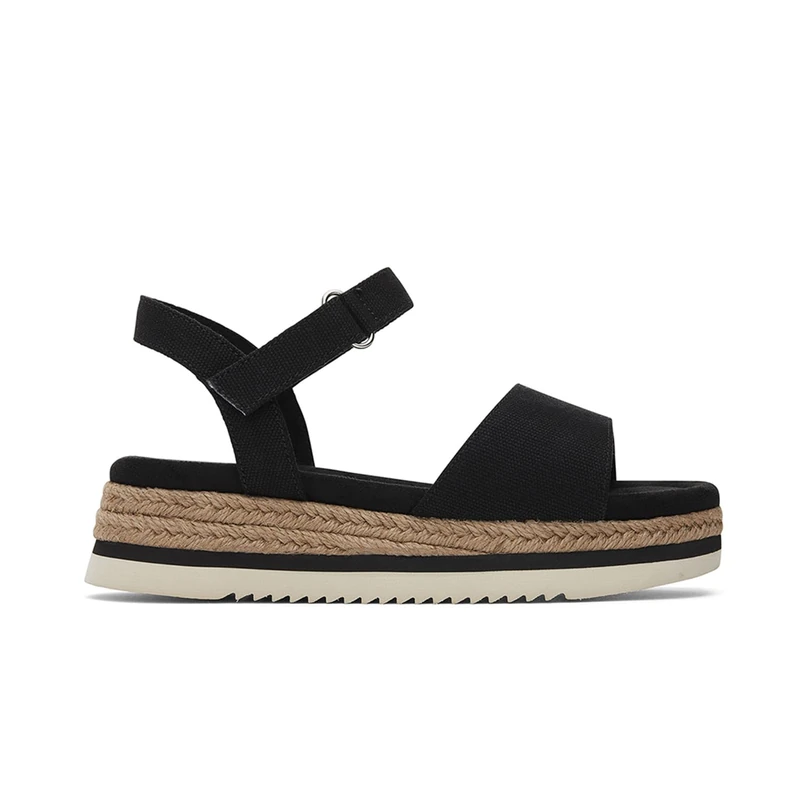 TOMS Girls Diana Wedge Sandal, Black Canvas, 11 UK Child