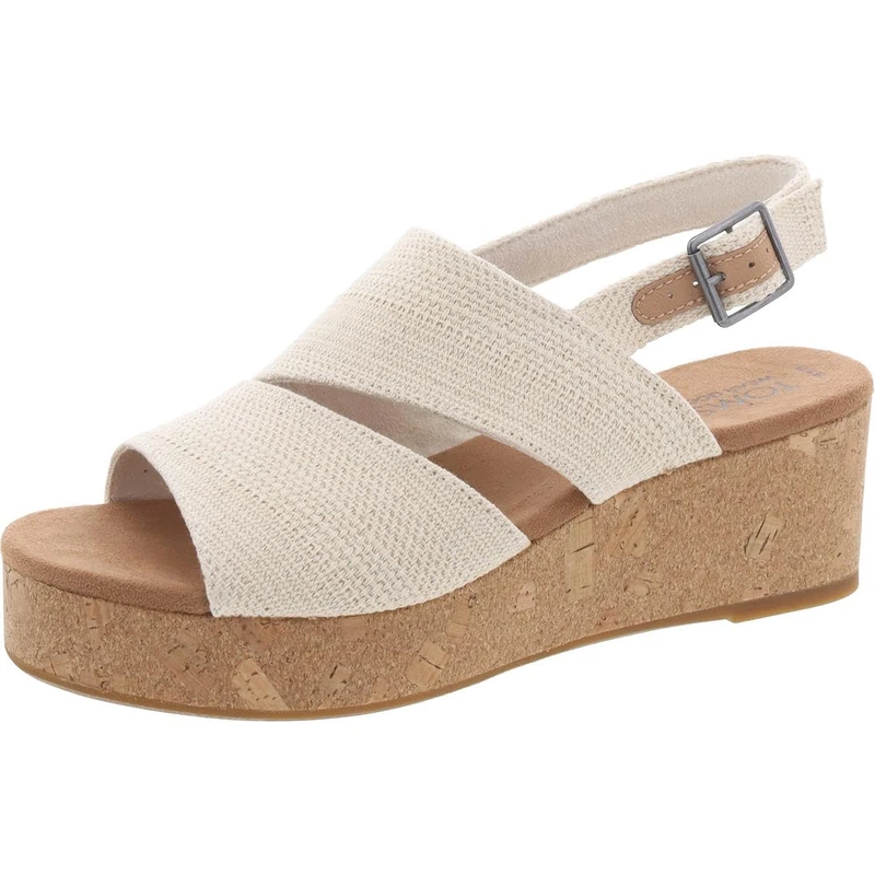 TOMS Women's Claudine Wedge Sandal, Natural Metallic Linen, 9 UK