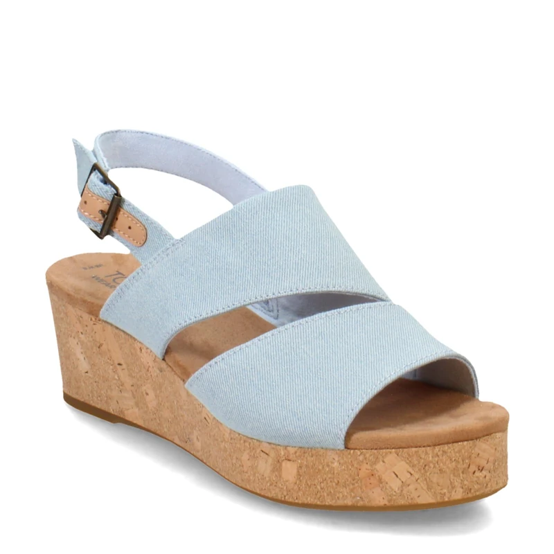 TOMS Women's Claudine Wedge Sandal, Pastel Blue Washed Denim, 5 UK