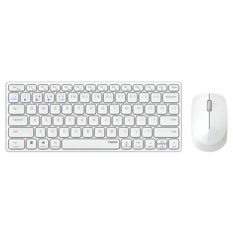 Rapoo Blade 9600M Multi-Mode Wireless Rechargeable Keyboard Mouse Kit (AZERTY Rechargeable Keyboard, 3-Button Mouse, Bluetooth+WiFi, Ideal for PC, Laptop, Mac) White