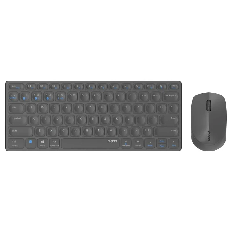 Rapoo Blade 9600M Multi-Mode Wireless Rechargeable Keyboard Mouse (Pack of Keyboard + Mouse Kit, AZERTY Rechargeable Keyboard, 3 Button Mouse, Bluetooth+WiFi, Ideal for PC, Laptop, Mac) Anthracite