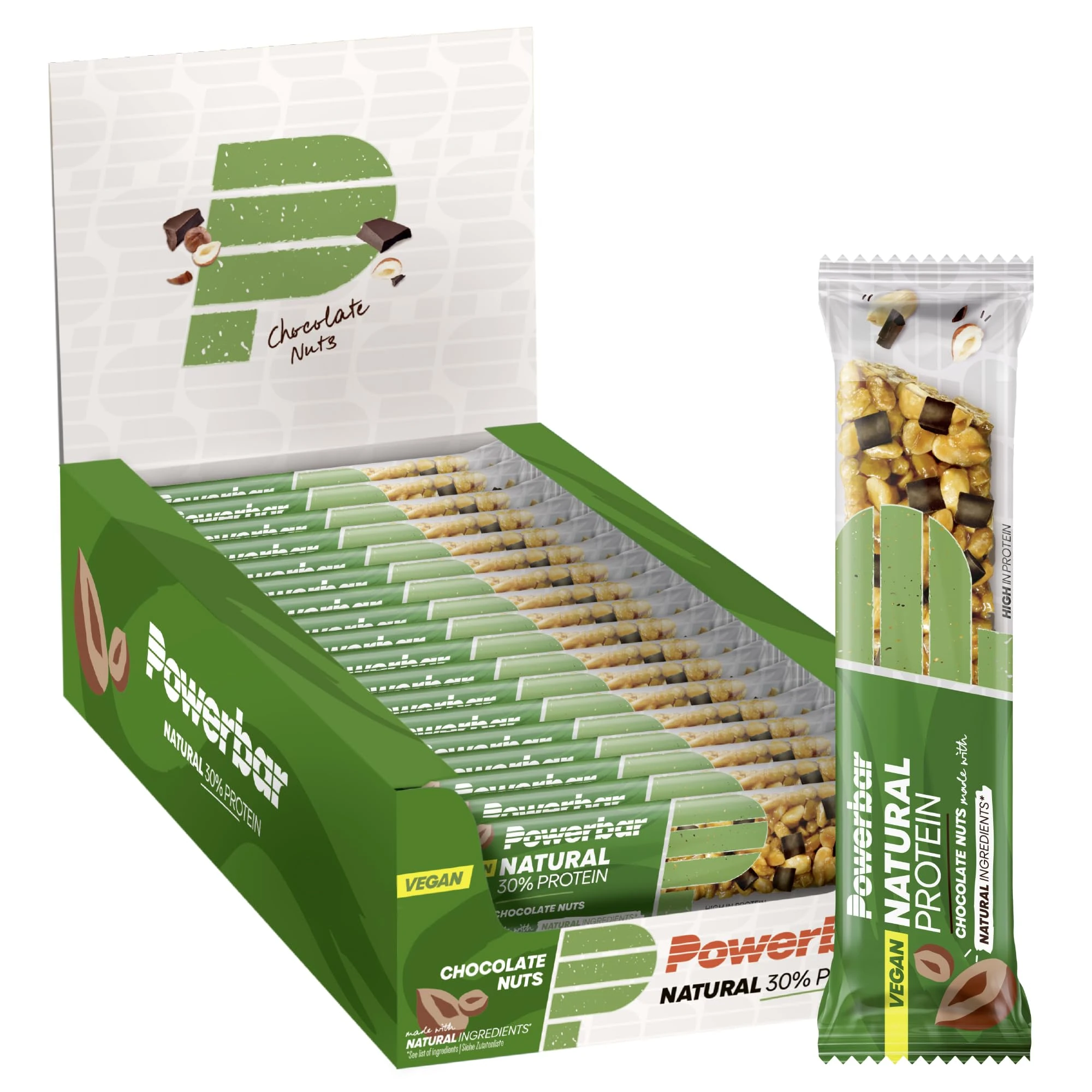 Powerbar Natural Protein Chocolate Nuts 18x40g - Vegan Protein Bar + Natural Ingredients