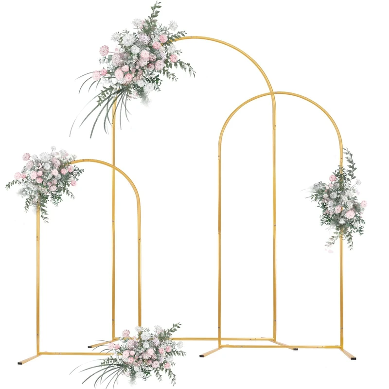 HeyMate Metal Arch Backdrop Stand, Gold Wedding Arch Stand Set of 3 (6.6FT/5.3FT/4.7FT) Metal Backdrop Frame for Birthday Party, Wedding Party Scene, Baby Shower, Anniversary, Halloween Decorations