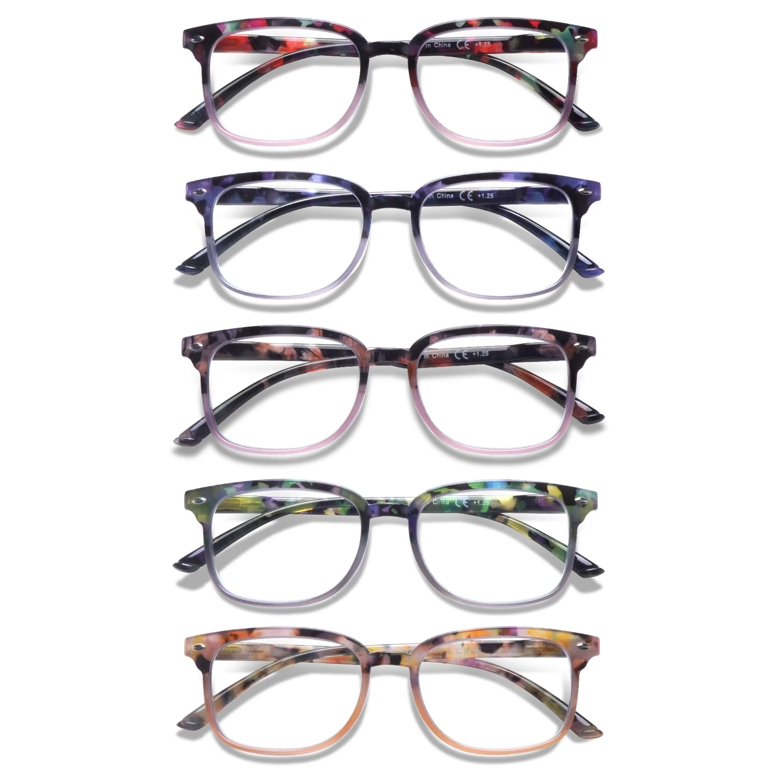 ZONLON 5 Pack Reading Glasses for Women - Anti Blue Light Blocking with Spring Hinges(5 Multicolor C2, 1.25, multiplier_x)