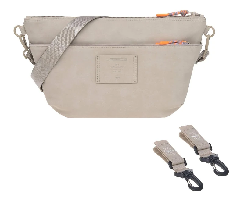 LÄSSIG Baby Pram Organiser Shoulder Bag with Pram Attachment/GRE Buggy Bum Bag Humus