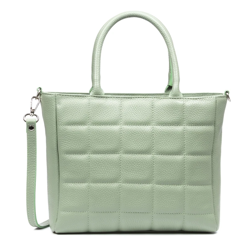 FIRENZE ARTEGIANI. Albizzate Women's Tote Bag Genuine Leather Dollaro Quilted Finish 32.5 x 11 x 23 cm Colour: Mint Green, mint green, Utility