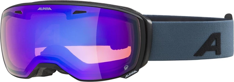 ALPINA Estetica Q Mirrored, Contrast Enhancing & Polarised Ski Goggles with 100% UV Protection for Adults, Matte Black/Dirtblue, One Size