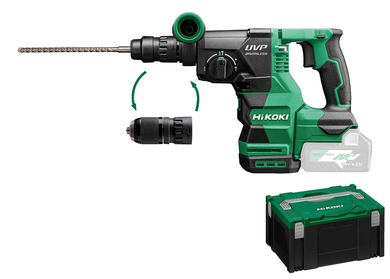 HIKOKI Akku Bohr-und Meißelhammer DH3628DCW2Z, SDS-plus (36V, Schlagenergie 3,2 J, Zubehör: 1 Zusatzhandgriff, 1 Bohrtiefenanschlag, 1 Schnellspann-Bohrfutter, 1 HSCII Koffer, ohne Akku und Ladegerät)