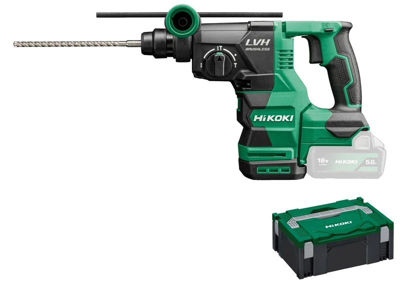HIKOKI Akku Bohr- und Meißelhammer DH1826DAW2Z, SDS-Plus (18V, Schlagenergie 3,2 J, Bohren mit Kronen Ø: 25-50 mm, Zubehör: 1 Zusatzhandgriff, 1 Bohrtiefenanschlag, 1Koffer, ohne Akku und Ladegerät)