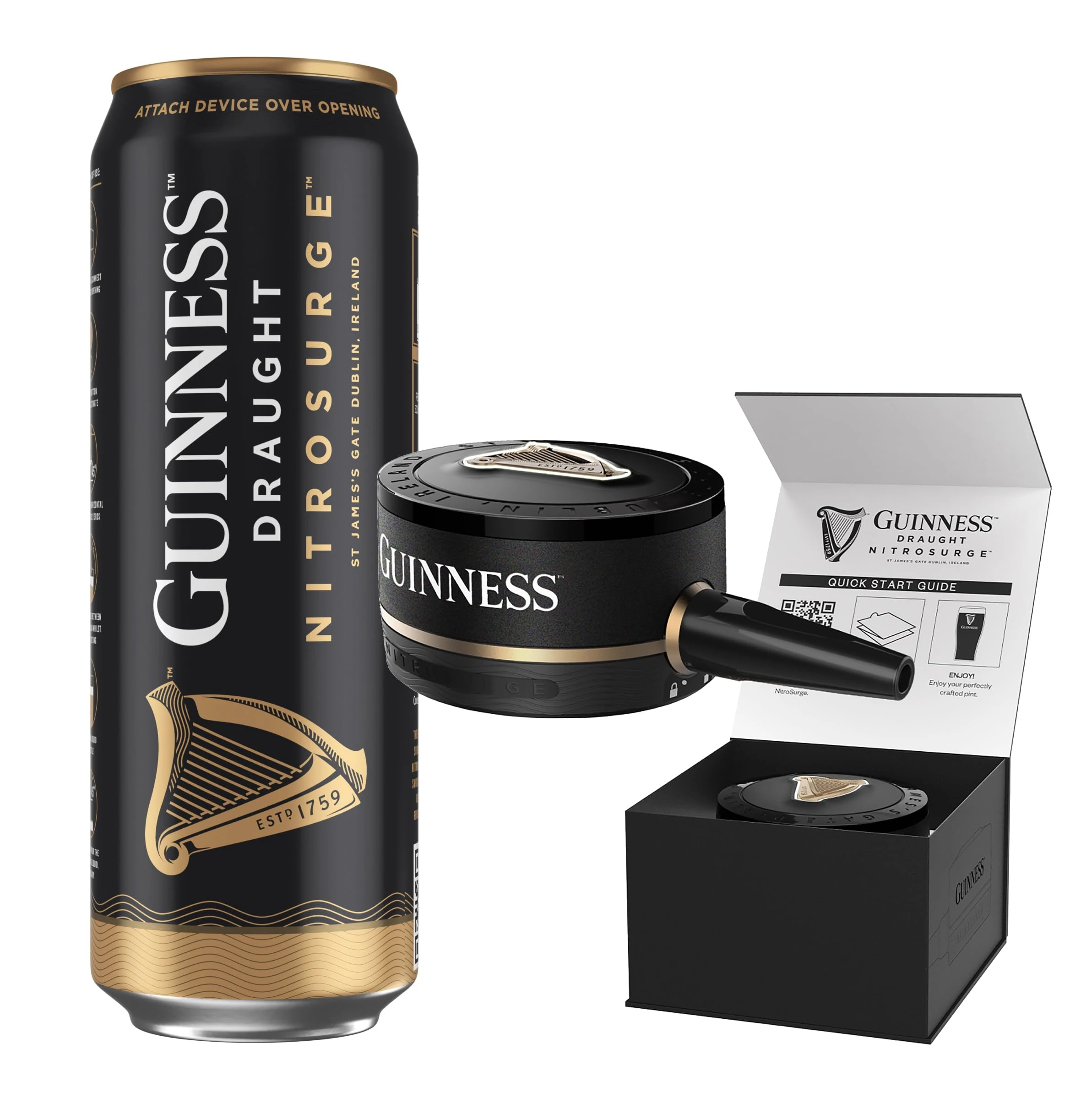 Guinness Draught│Nitrosurge│Stout Beer│4.1% vol│8x558ml│Perfect Pub Pour At Home│Ready for Rugby│Starter Pack Device & Cans Bundle