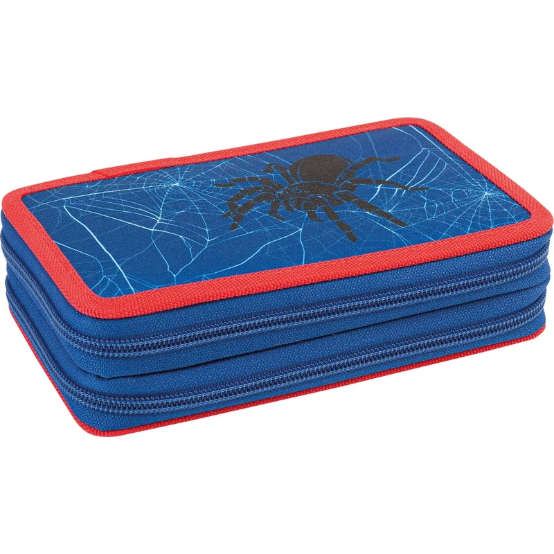 Eberhard Faber 577593 Pencil Case with Spider Motif, Pencil Case with Zip and Large Main Compartment, Filled with 24 Pieces