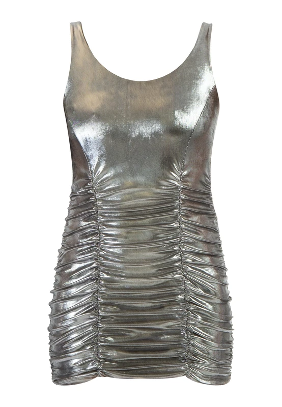 faina Women's Mini Knitted Strappy Dress, Black Metallic, M