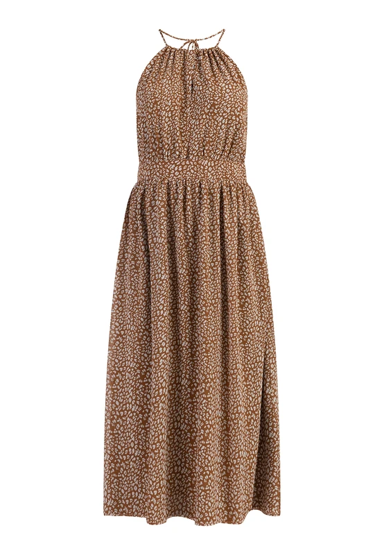 faina Women's Chiffon Midi Dress, Camel White, S - Image 1