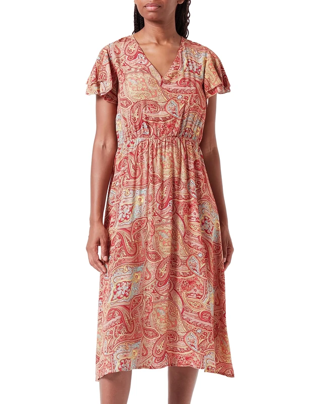 usha FESTIVAL Women's Paisley Print Dress, Bordeaux Multi-Coloured, XL