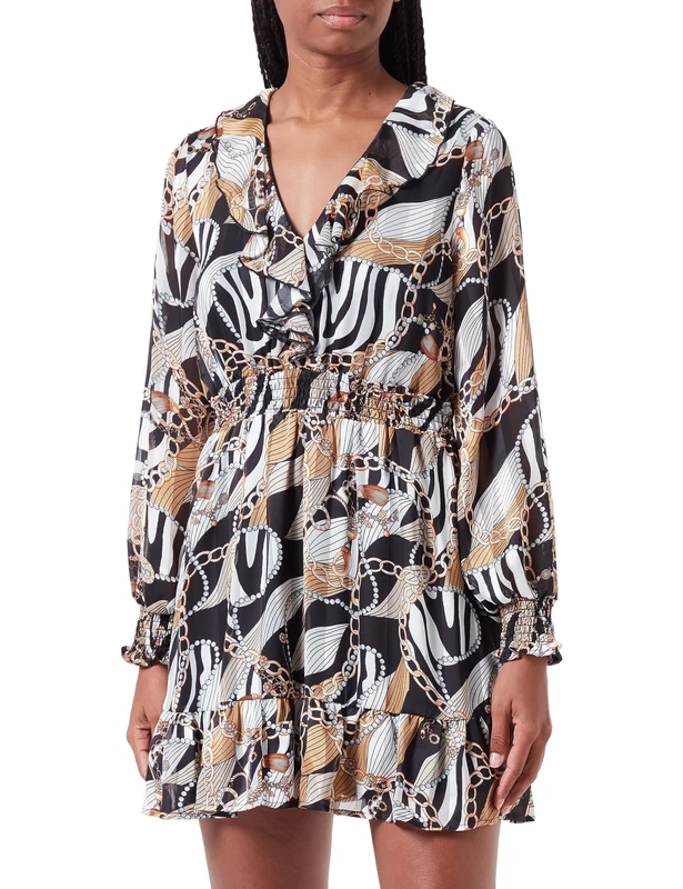 faina Women's Dress, Black Multi-Coloured, M