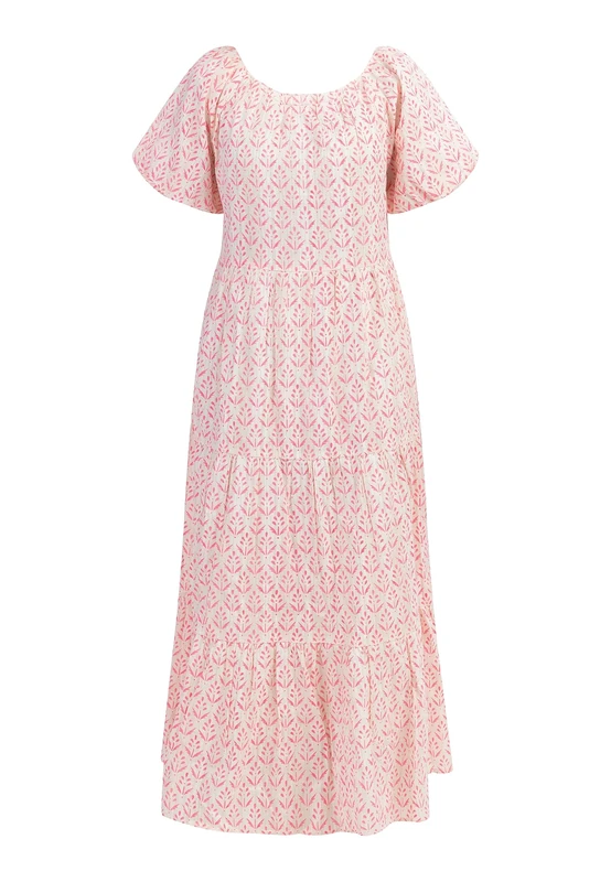 IZIA Women's Short-Sleeved Maxi Dress, neon Pink, S