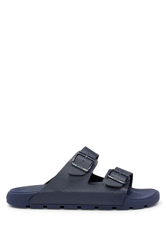 BOSS Mens Surfley Sand Twin-strap sandals in rubberised faux leather Size 5