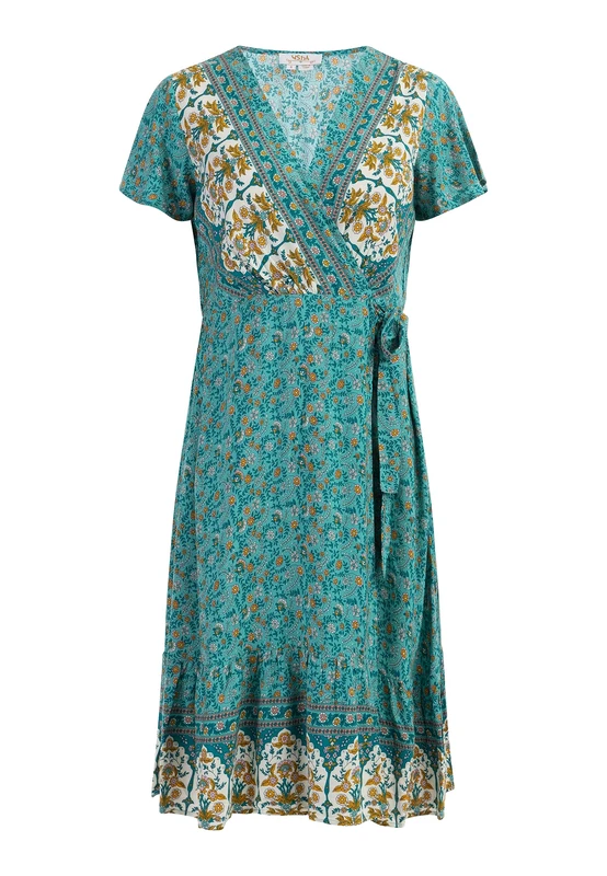 usha FESTIVAL Women's Summer Dress 15926558, Turquoise Multicoloured, L, Turquoise Multi-Coloured, L