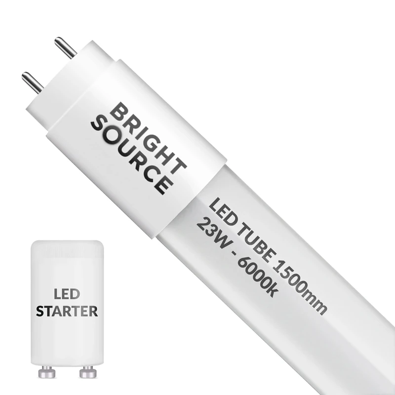Bright Source 5ft (1500mm) 23w LED T8 Tube, 2070lm, 6000K Daylight White, Replacement for 58w T8 Fluorescent, Starter Included - Direct Mains or for use with Switch Start Fitting with Magnetic Ballast