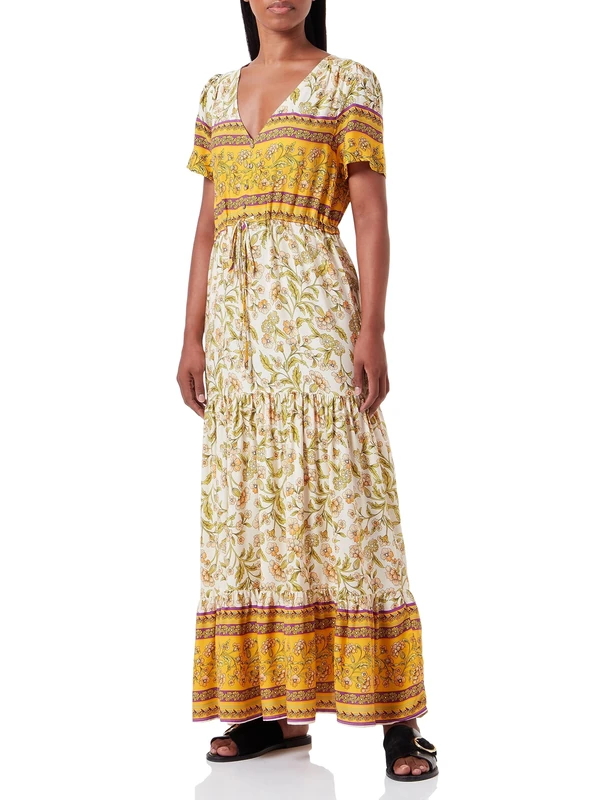 usha FESTIVAL Women's Summer Dress, Wool White, Multi-Coloured, M