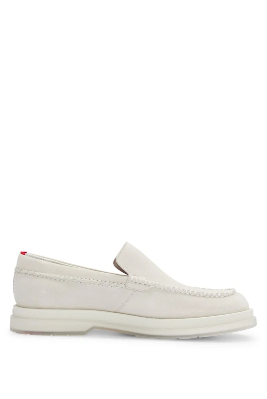 HUGO Mens Chaol loaf Embossed-Logo Loafers in Suede Size 11 Light Beige