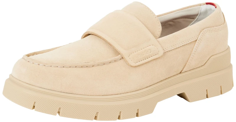 HUGO Mens Ryan mocc Penny-Trim Moccasins in Suede Size 8 Light Beige