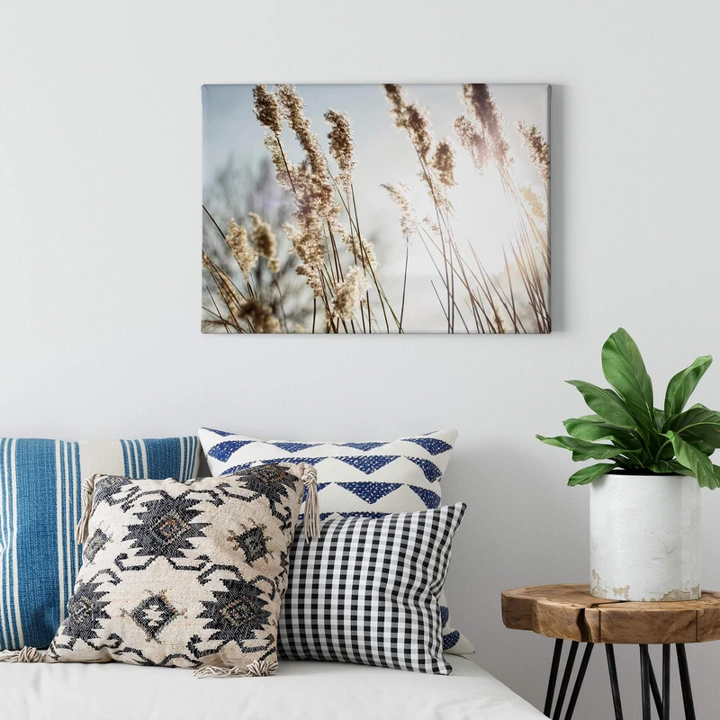A.S. Création Canvas Painting Herbe de la Pampa - Blue Beige Art Print - 70x50 cm Landscape - Living Room Wall Decor - Picture on Frame - Image 1