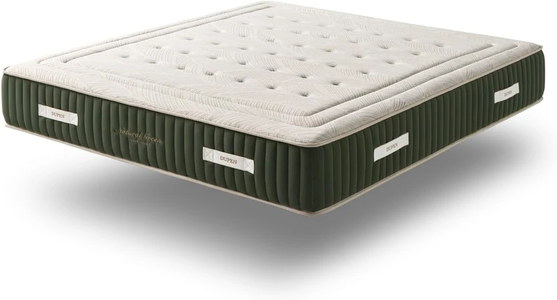 DUPEN® Natural Green Pocket Spring Mattress Height 31 cm Medium Firm Exclusive Stretch Fabric Perforated Latex Hemp + Bamboo Double Sided HR Airdream Core Measures 120 x 200 cm