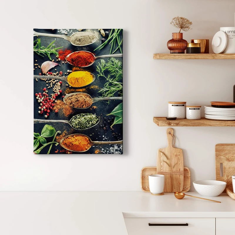 A.S. Création Canvas Painting Spices - Multicoloured Yellow Art Print - 50x70 Vertical - Kitchen Wall Decor - Picture on Frame - Image 1