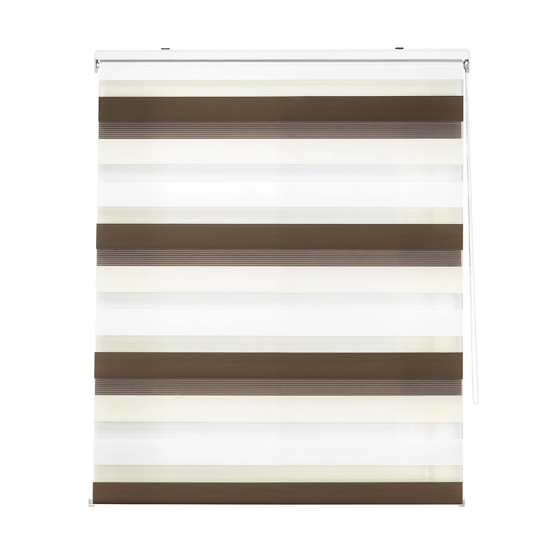 Decorblind | Double Layer Roller Blind Night and Day Installation Wall or Ceiling, Blind Size: 140 x 180 cm Width x Length/Fabric Size: 137 x 175 cm – Tricolour Blind, Brown-Cream-White, Window