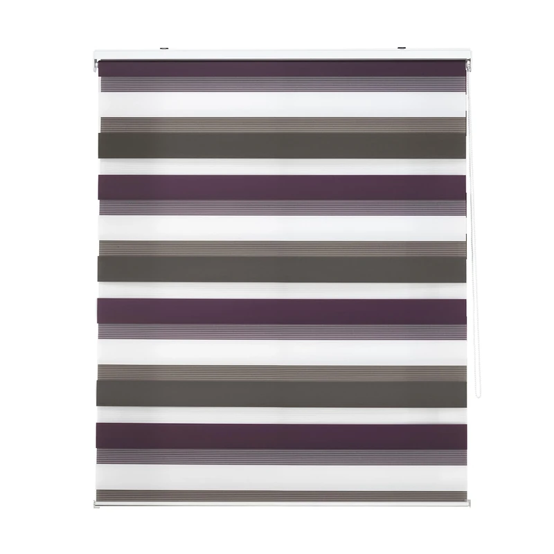 Decorblind | Double Layer Roller Blind Night and Day Installation Wall or Ceiling, Blind Size: 160 x 180 cm Width x Length/Fabric Dimensions: 157 x 175 cm – Tricolour Brown-Violet-White Blind Window