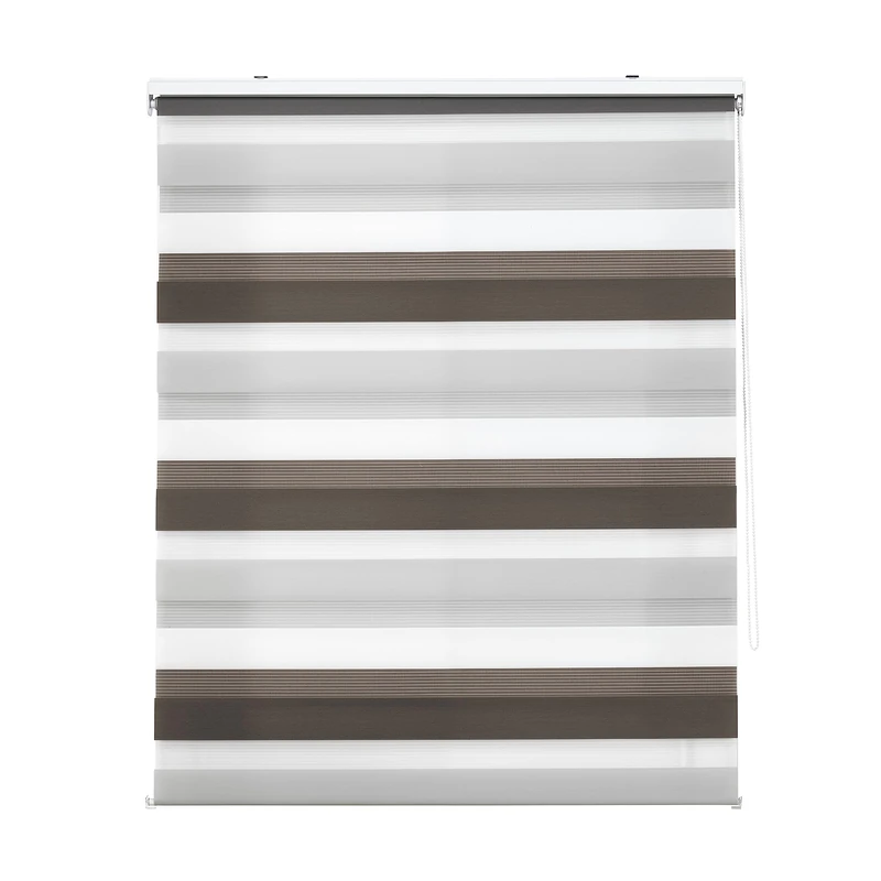 Decorblind | Double Layer Roller Blind Night and Day – Wall or Ceiling Installation, Size 80 x 180 cm (Width x Length), Fabric 77 x 175 – Tricolour Brown-Grey-White for Window