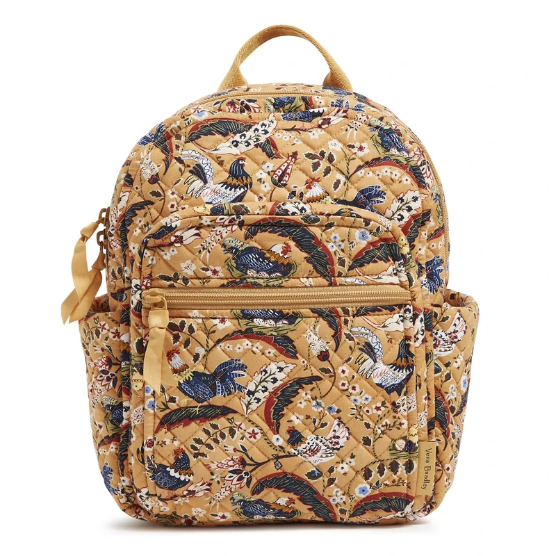 Vera Bradley Women's Cotton Small Backpack Bookbag, French Hens, One Size