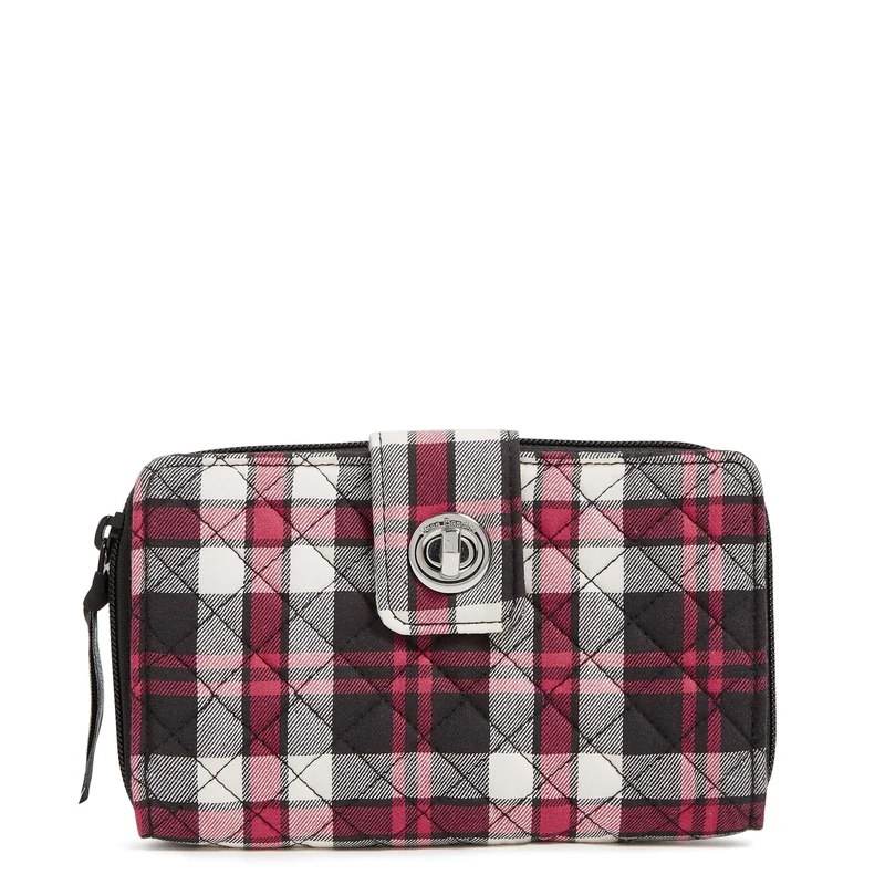 Vera Bradley Women's Cotton Turnlock Wallet with RFID Protection, Fireplace Plaid, One Size