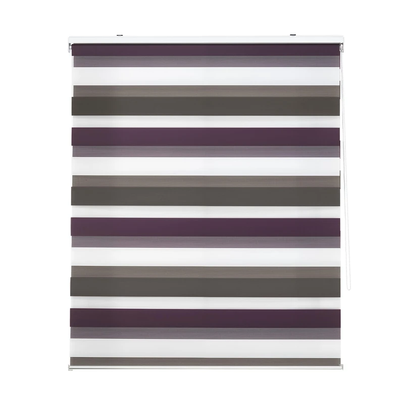 Decorblind | Double Layer Roller Blind Night and Day Installation Wall or Ceiling, Blind Size: 80 x 180 cm Width x Length/Fabric Dimensions: 77 x 175 cm – Tricolour Blind Brown-Violet-White, Window