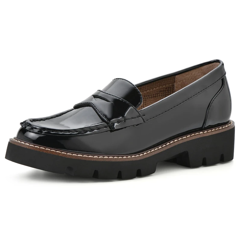 WHITE MOUNTAIN Women's Shoes Gunner Penny Loafer, Black/Patent, 7.5 Wide