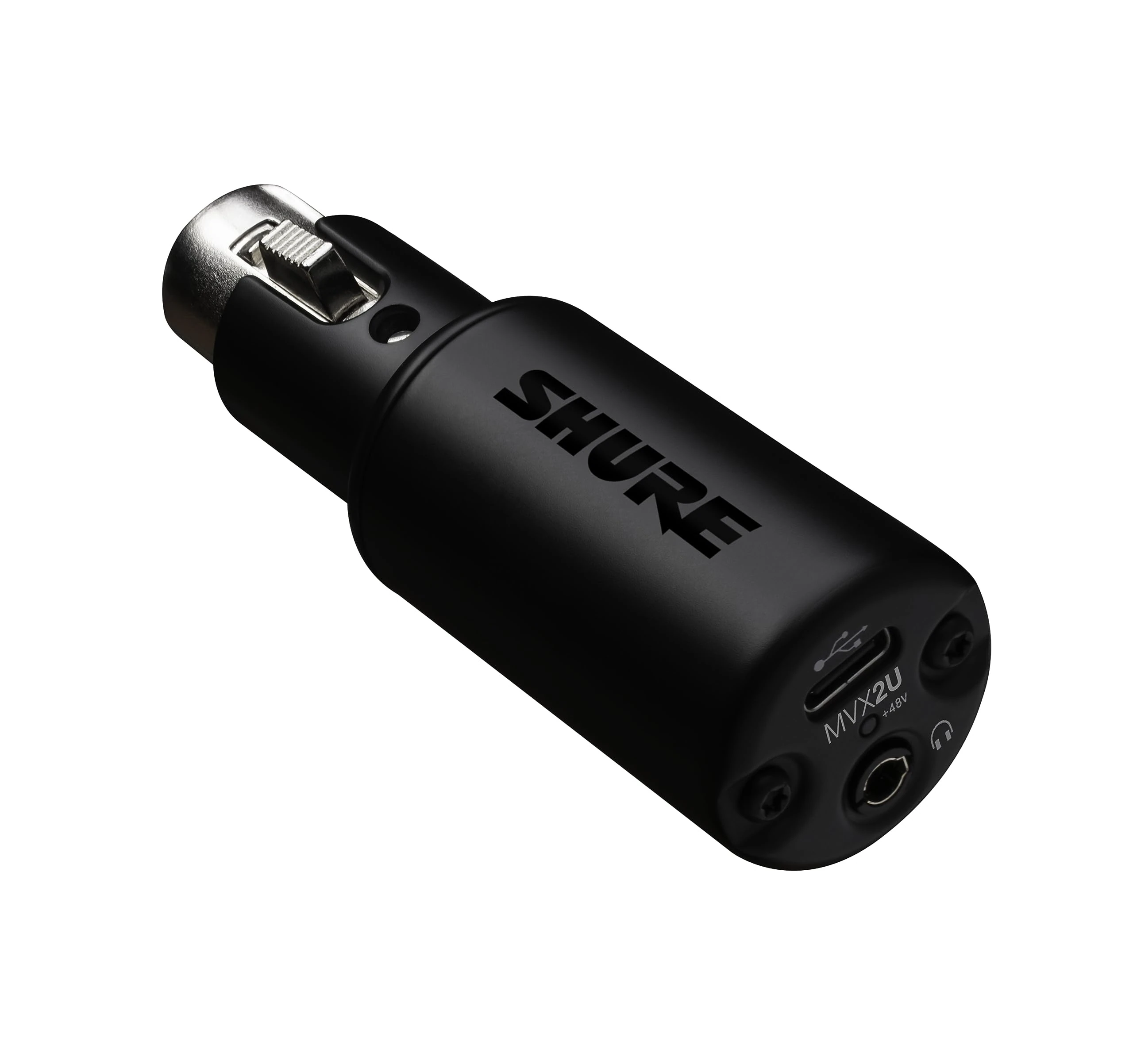 Shure MVX2U XLR-to-USB Digital Interface with Headphone Jack, Integrated Pre-amp with 60 dB Gain Control, Zero-Latency Monitoring, 48 V Phantom Power, ShurePlus Desktop App, 1 m USB-C Cable