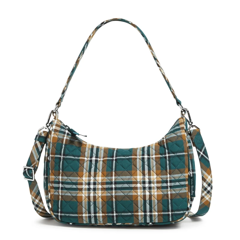 Vera Bradley Women's Cotton Frannie Crescent Crossbody Purse, Orchard Plaid, One Size