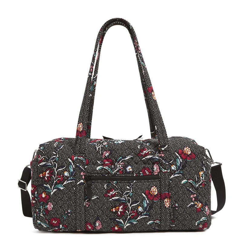 Vera Bradley Women's Cotton Medium Travel Duffel Bag, Perennials Noir Dot, One Size