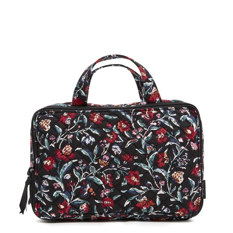 Vera Bradley Women's Cotton Ultimate Travel Makeup Organizer Case Accessory, Perennials Noir, One Size