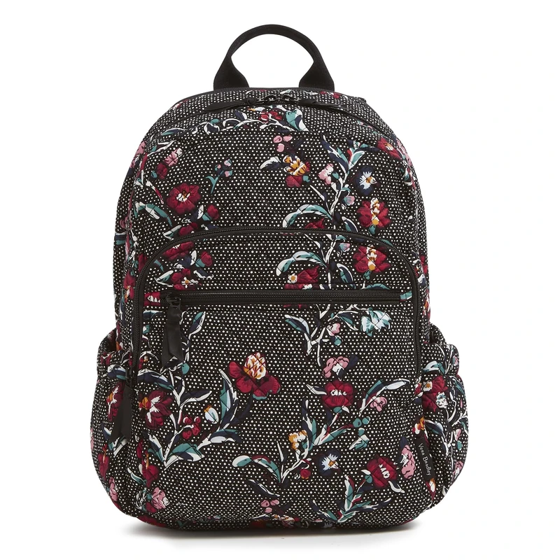 Vera Bradley Women's Cotton Campus Backpack, Perennials Noir Dot, One Size